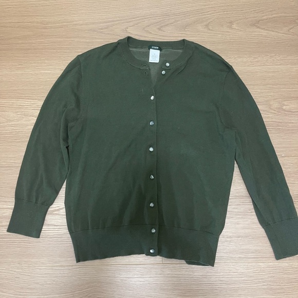 J.Crew Jackie Cardigan Sweater M Olive Green Bracelet Sleeve Classic Preppy - Picture 1 of 4